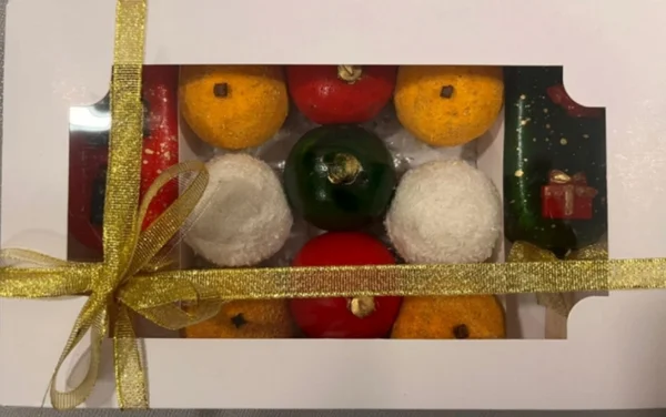 Новогодний сюрприз (снежок, мандарины,  ёлочные шары)