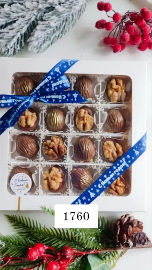 Шоколадные орешки с карамелью, песочной миндальной крошкой и карамелизированным грецким орехом