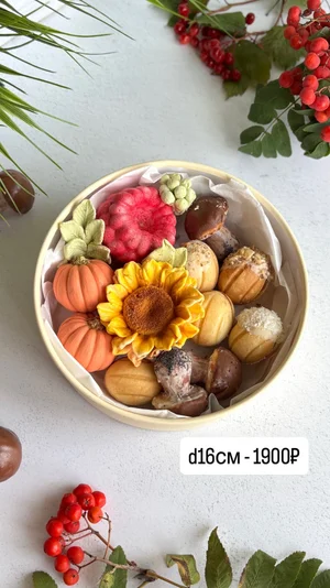 Орешки-ассорти с грибочками (печенье в шоколаде) - коробочка d16см